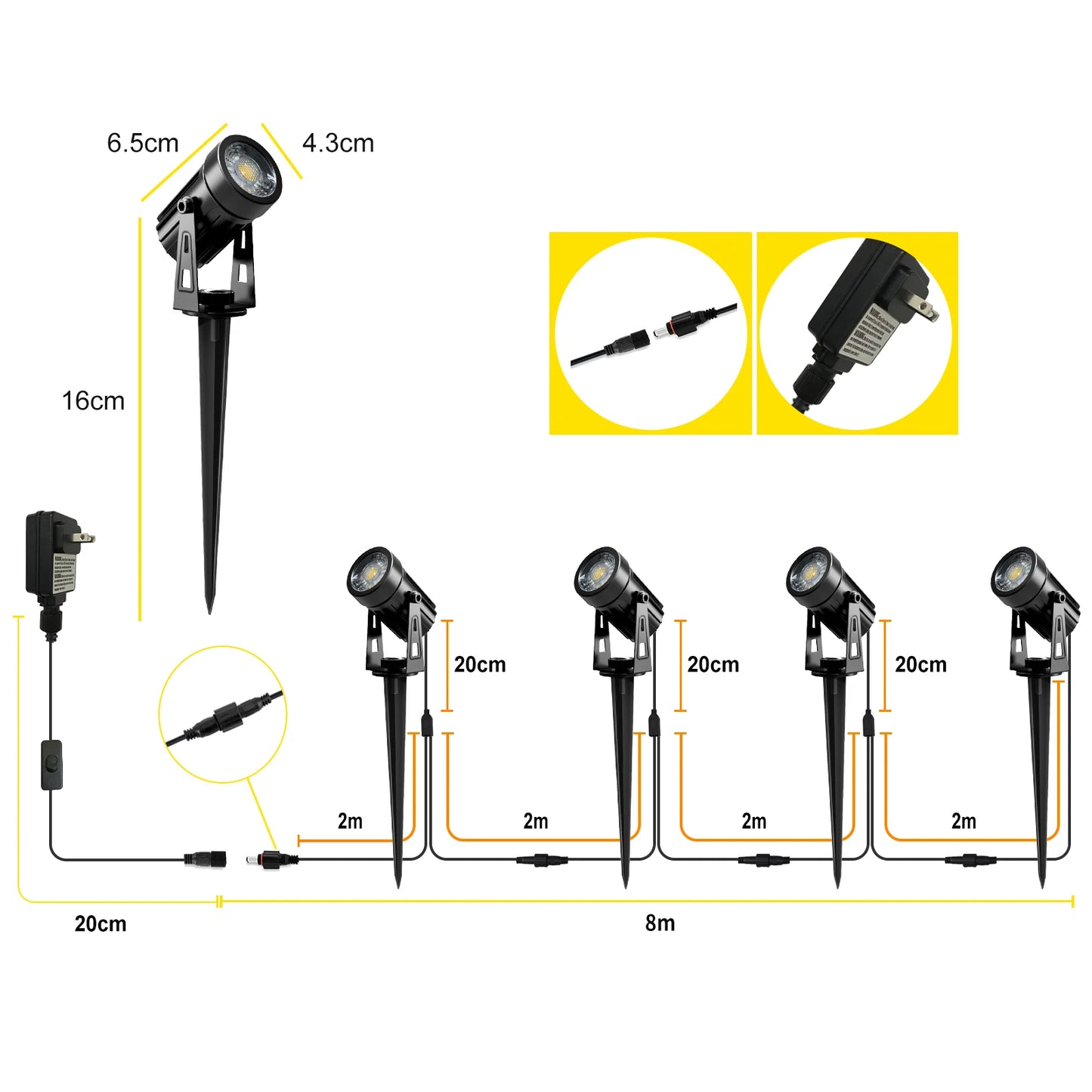 US Plug COB Super Bright Warm White Spotlight Led Garden Light Lawn Lamp Low Voltage Landscape Lighting IP65 Waterproof