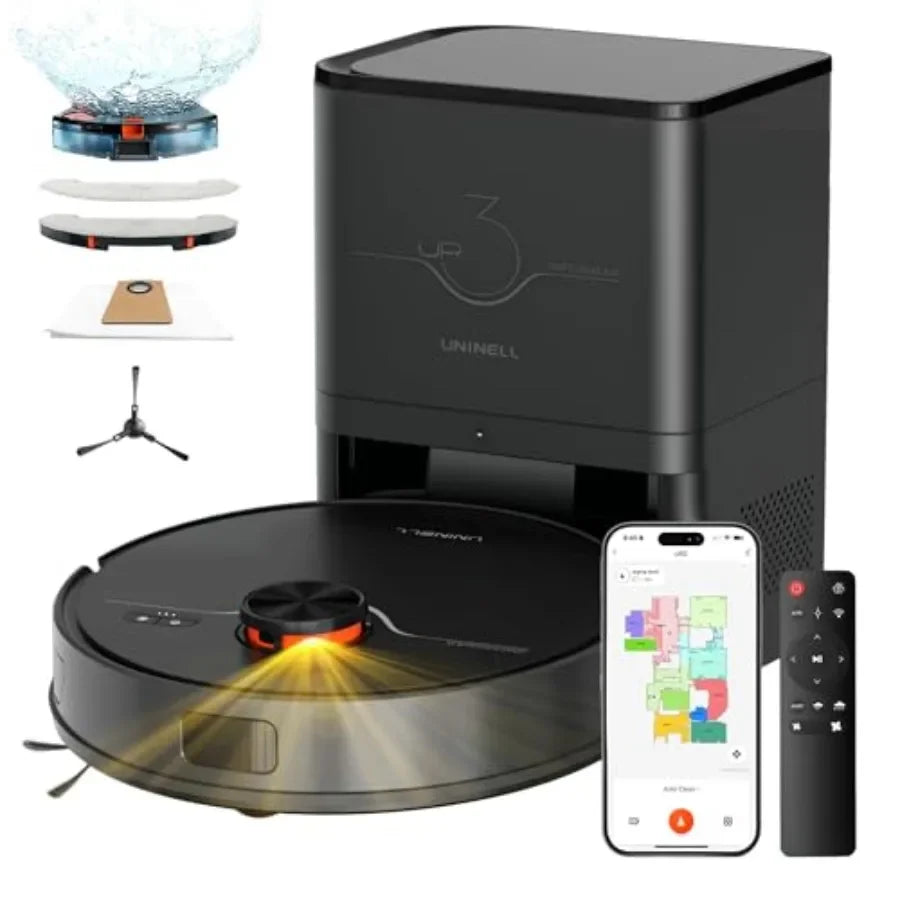 Robot Vacuum and Mop with Self-Emptying Station, 7000Pa Suction for Pet Hair on Carpets, LiDAR Navigation Creates No-Go Zones,