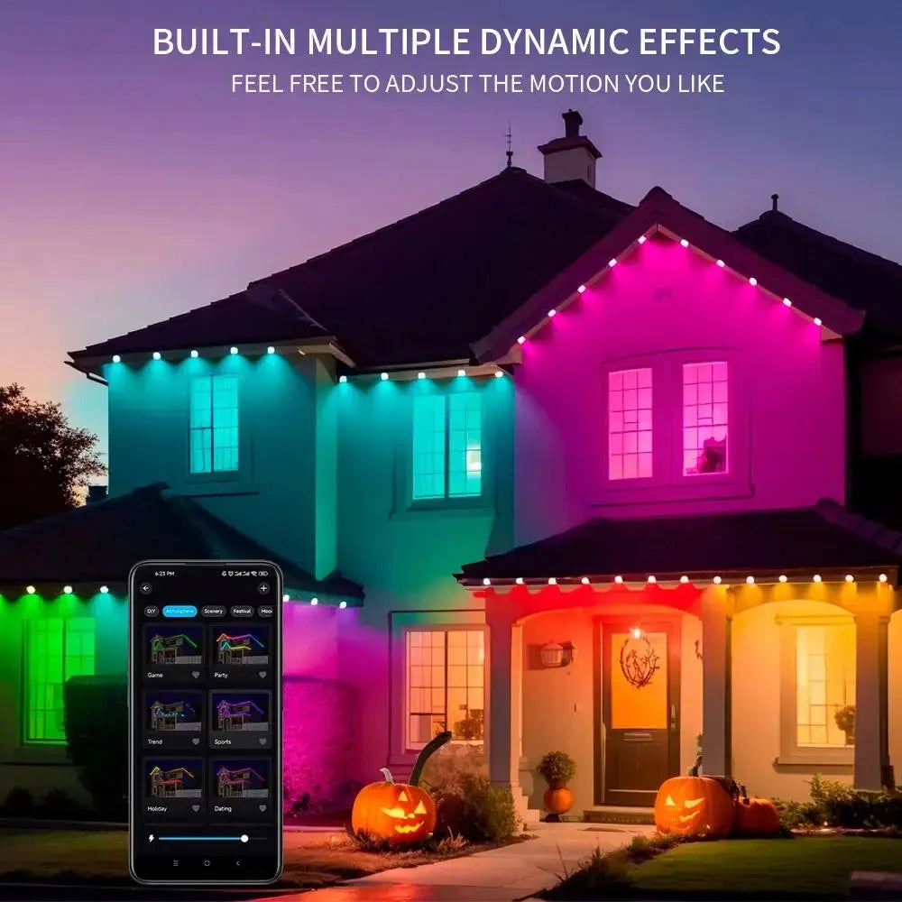 150FT 90 LED APP Control Permanent Outdoor Eaves Lights Smart RGBIC DIY LED String Lights Full House Christmas Lighting Decor