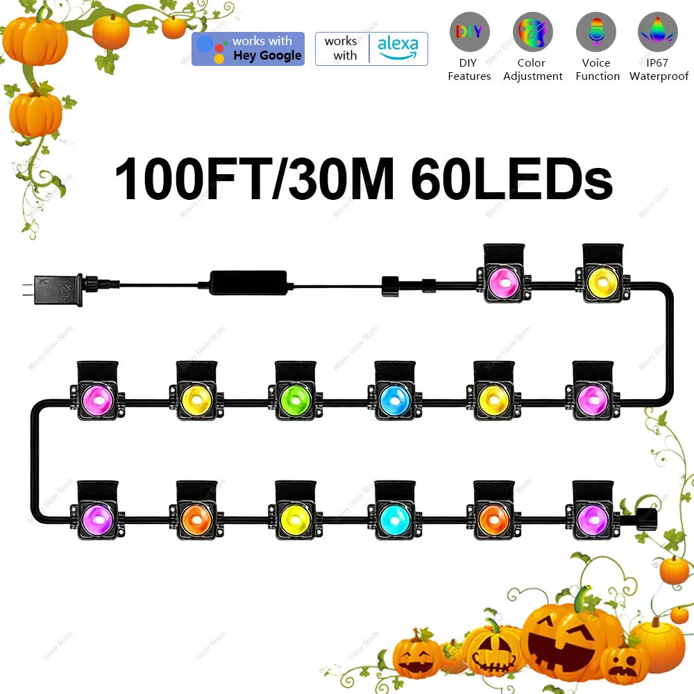 Smart Eaves RGBIC Light String 30M 60LEDs Outdoor Lighting Lights Music Timer IP67 Waterproof String Halloween Christmas Decor