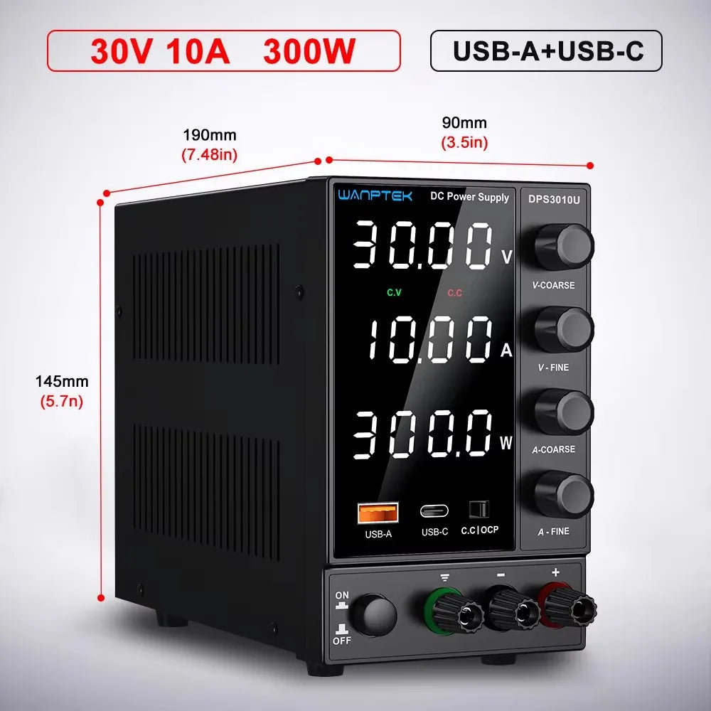 Wanptek Laboratory DC Power Supply 30V 10A 60V 5A 120V 3A with USB Fast Charging Adjustable Voltage Current Bench Power Supply