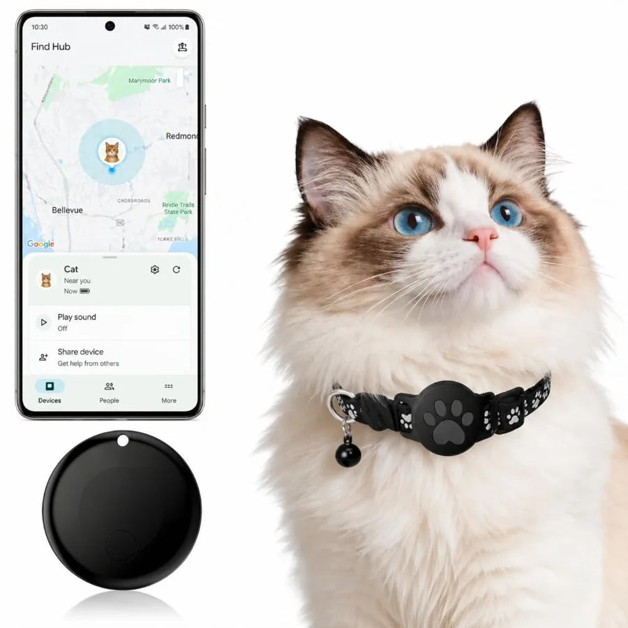 Pet Tracker, GPS Collar for Cats, Smart tag, Waterproof Compatible with Find My, No Monthly Fee, Advanced Tracking Solution Sma