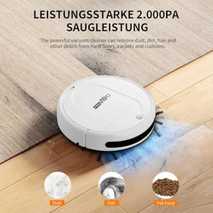 Home tile cleaning robot vacuum and mop combo with wireless touch button, silent operation, advanced obstacle avoidance, black
