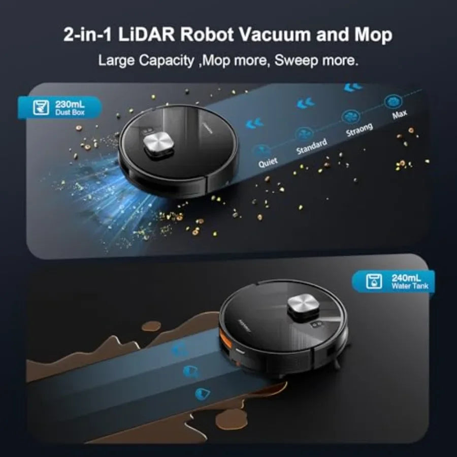 Robot Vacuum and Mop for Pet Hair, Carpet Hard Floor, 11500 Pa Suction, Smart LiDAR Navigation, 90-Day Self-Emptying, 160 Min R