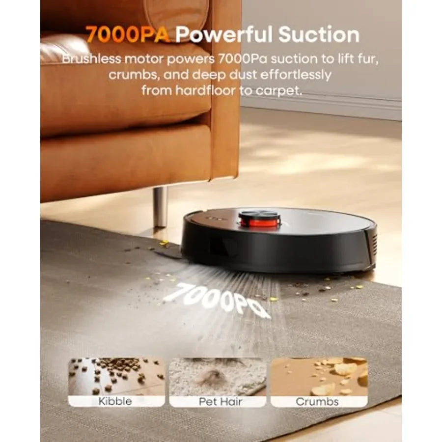 Robot Vacuum and Mop with Self-Emptying Station, 7000Pa Suction for Pet Hair on Carpets, LiDAR Navigation Creates No-Go Zones,