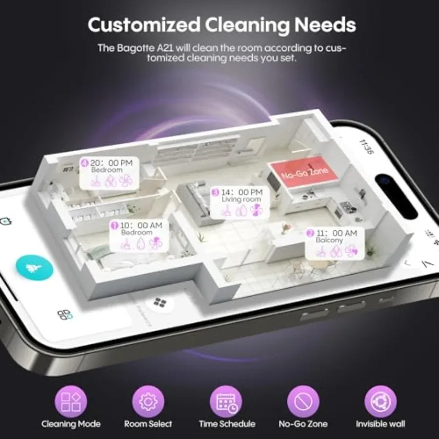 Robot Vacuum and Mop Combo for home use, ABS plastic body, black color, 6000Pa suction with LiDAR mapping and self-emptying sta