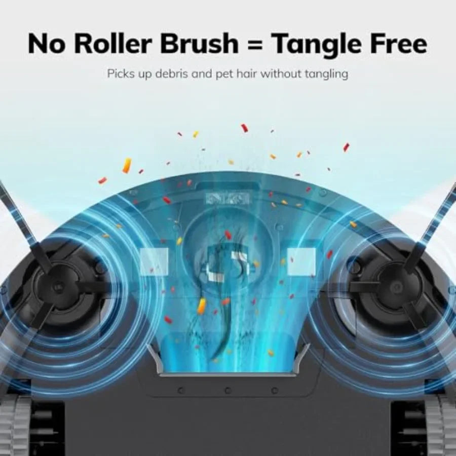 V2 Robot Vacuum Cleaner for pet hair and hard floors, tangle-free suction, 120 mins runtime, slim self-charging design, black p