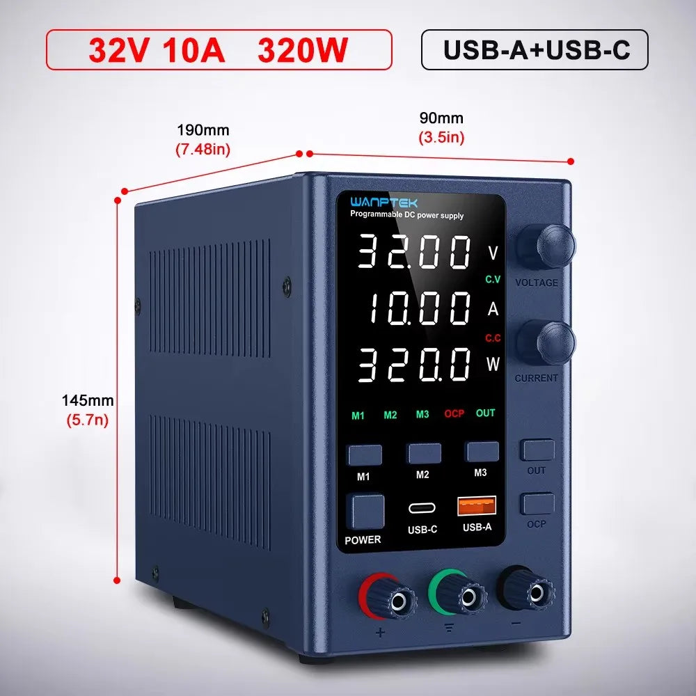 Wanptek Laboratory DC Power Supply 30V 10A 60V 5A 120V 3A with USB Fast Charging Adjustable Voltage Current Bench Power Supply
