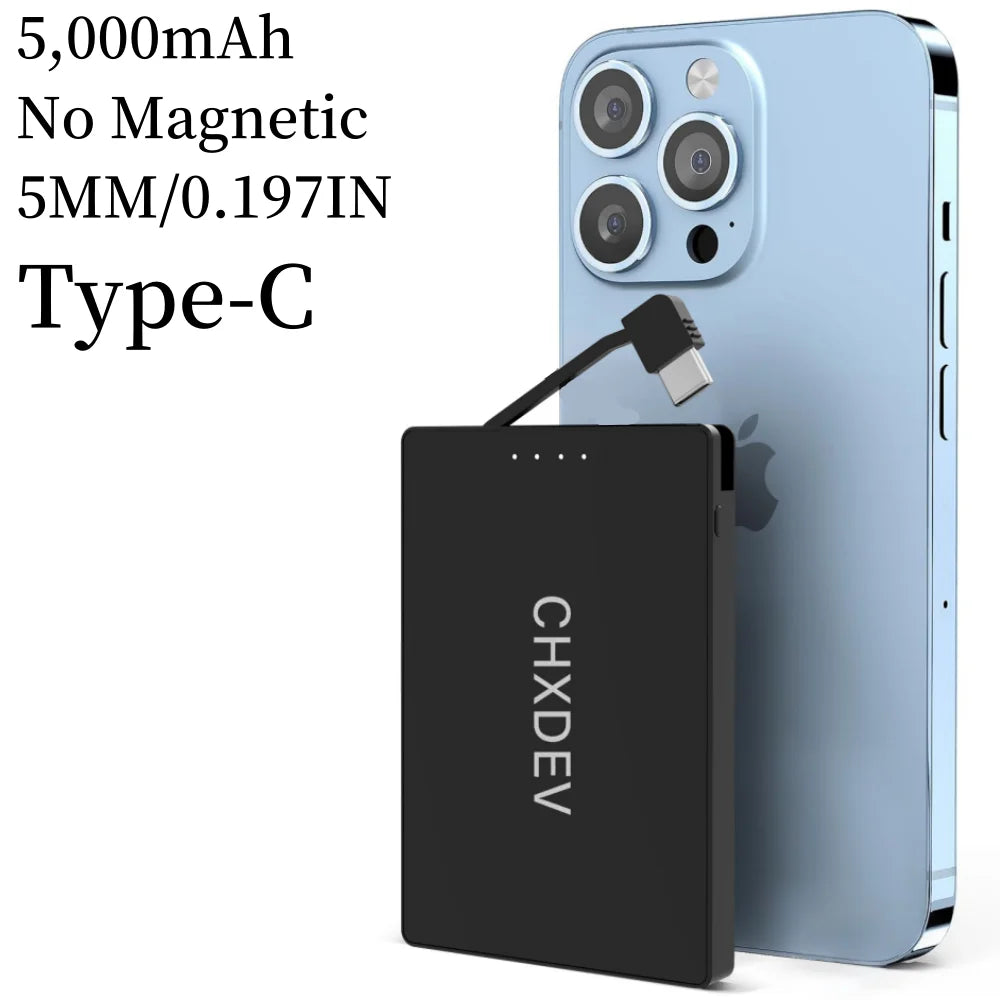 CHXDEV Mini Magnetic Power Bank Ultra-Thin 8000mAh Charger , Mini Power Banks For Card Holder Wallet, For IPhone XIAOMI Samsung
