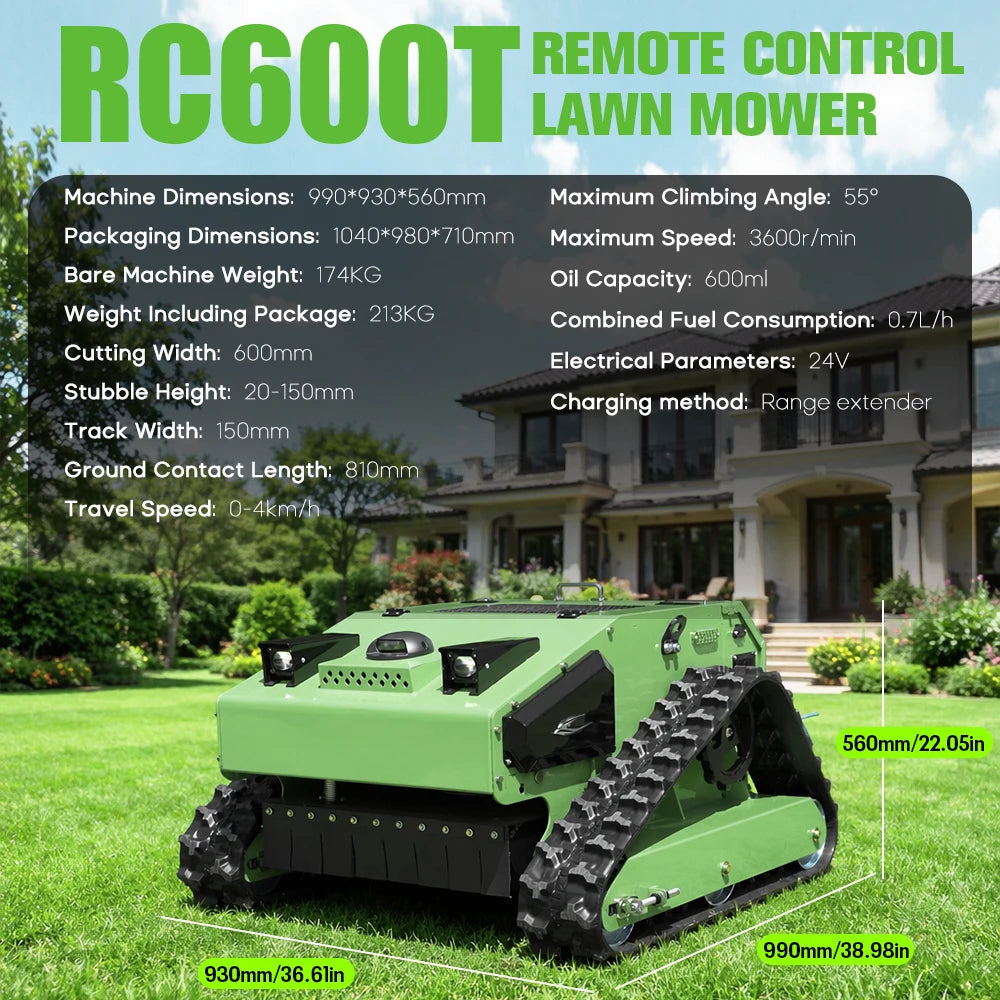 Remote Control Lawn Mower 600mm Cutting Width 55° Climbing Tracked Grass Cutter 24V Electric Remote Lawn Mower For Garden Hillside Weeding