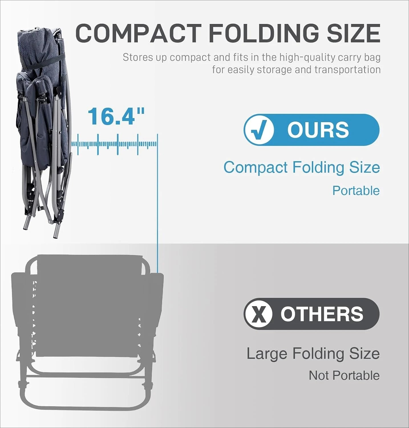 Gray Set of 2 Oversized Foldable Rocking Camping Chairs, Padded Portable Heavy Duty Hard Arm Rocker for Adults, 400LBS Weight Capacity for Patio Lawn Outdoor Use