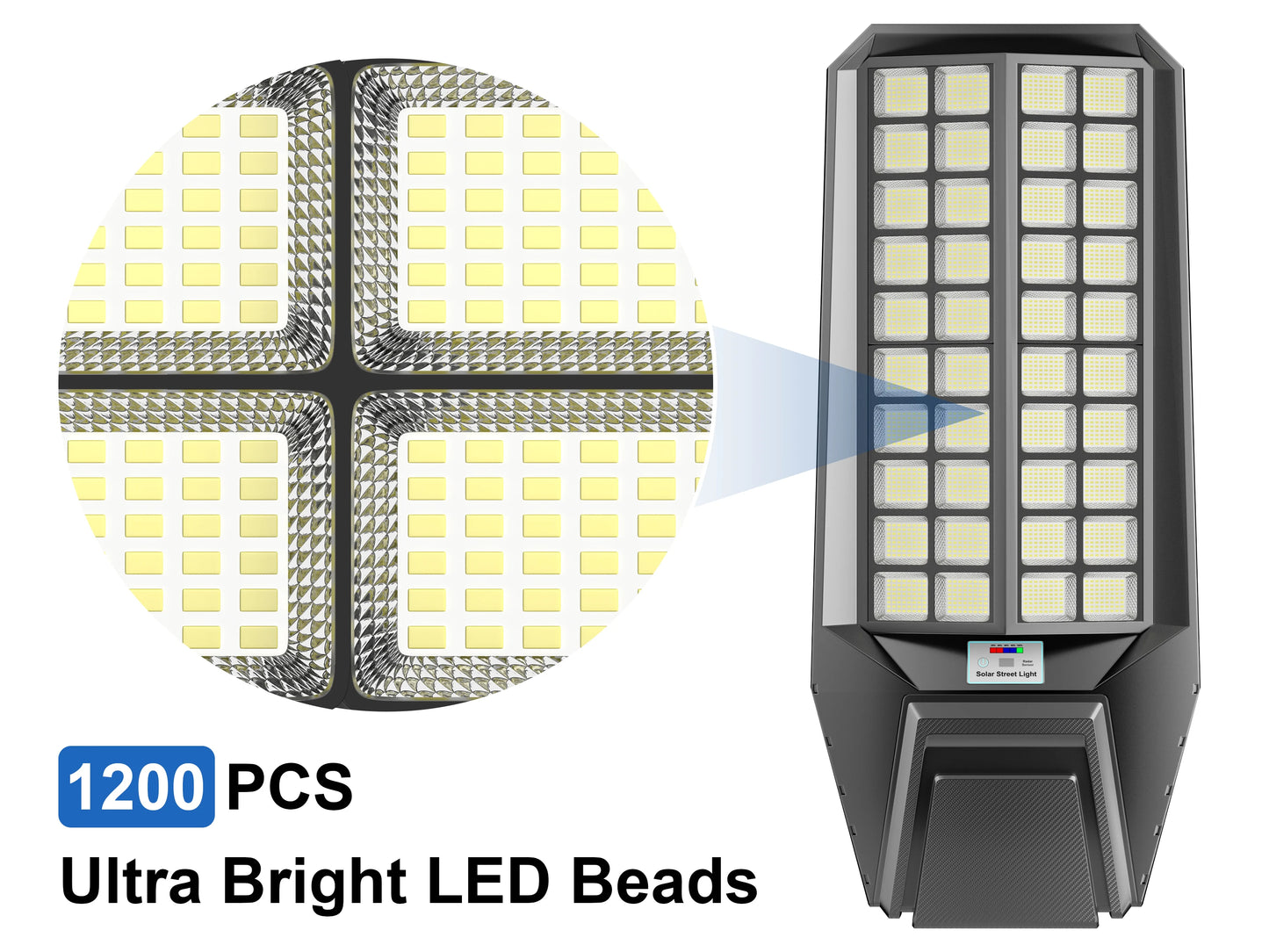 8000W Extra-Large Super-Bright Outdoor Solar Street Light, LED with Motion Sensor, IP65 Waterproof for Commercial Lighting