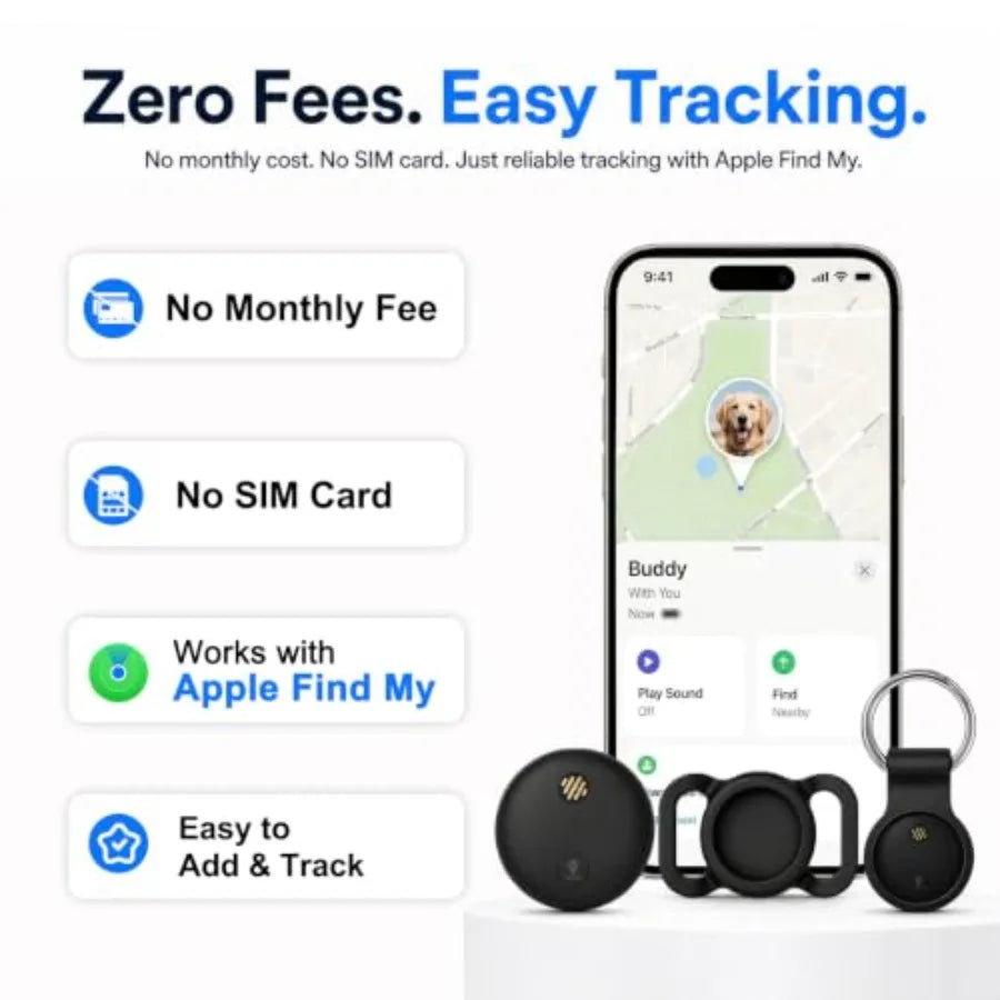 GPS Tracker for Dogs, No Monthly Fee Pet Location Tracker for Dogs and Cats, Real-Time Map, Safe Zone Alerts, Sound Ring, IP68