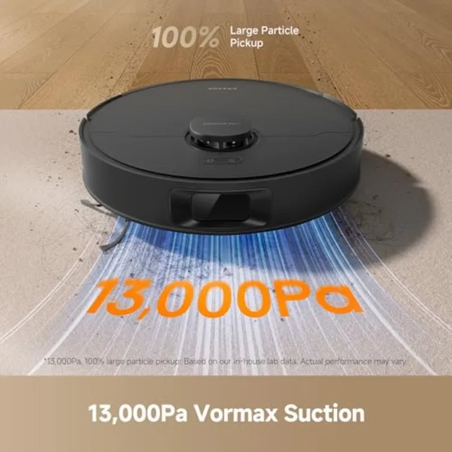D20 Plus Robot Vacuum and Mop for hard floors carpets, black ABS+PC body, 13, 000Pa suction, self-emptying 5L dust bag, DuoBrus