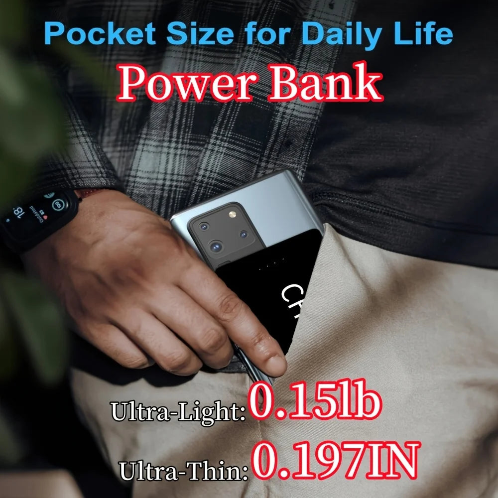 CHXDEV Mini Magnetic Power Bank Ultra-Thin 5000mAh Charger , Mini Power Banks For Card Holder Wallet, For IPhone XIAOMI Samsung