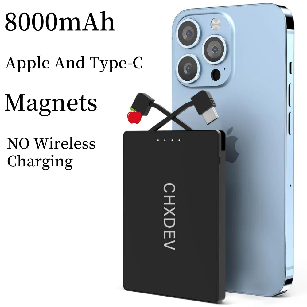 CHXDEV Mini Magnetic Power Bank Ultra-Thin 8000mAh Charger , Mini Power Banks For Card Holder Wallet, For IPhone XIAOMI Samsung