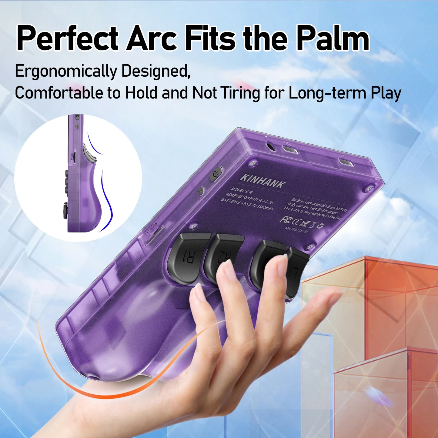 KINHANK Open Source K36 Handheld Game Console 9000 Games Emulator for PS1/PSP/DC/N64/SS 500nit 3.5 Inch IPS Screen