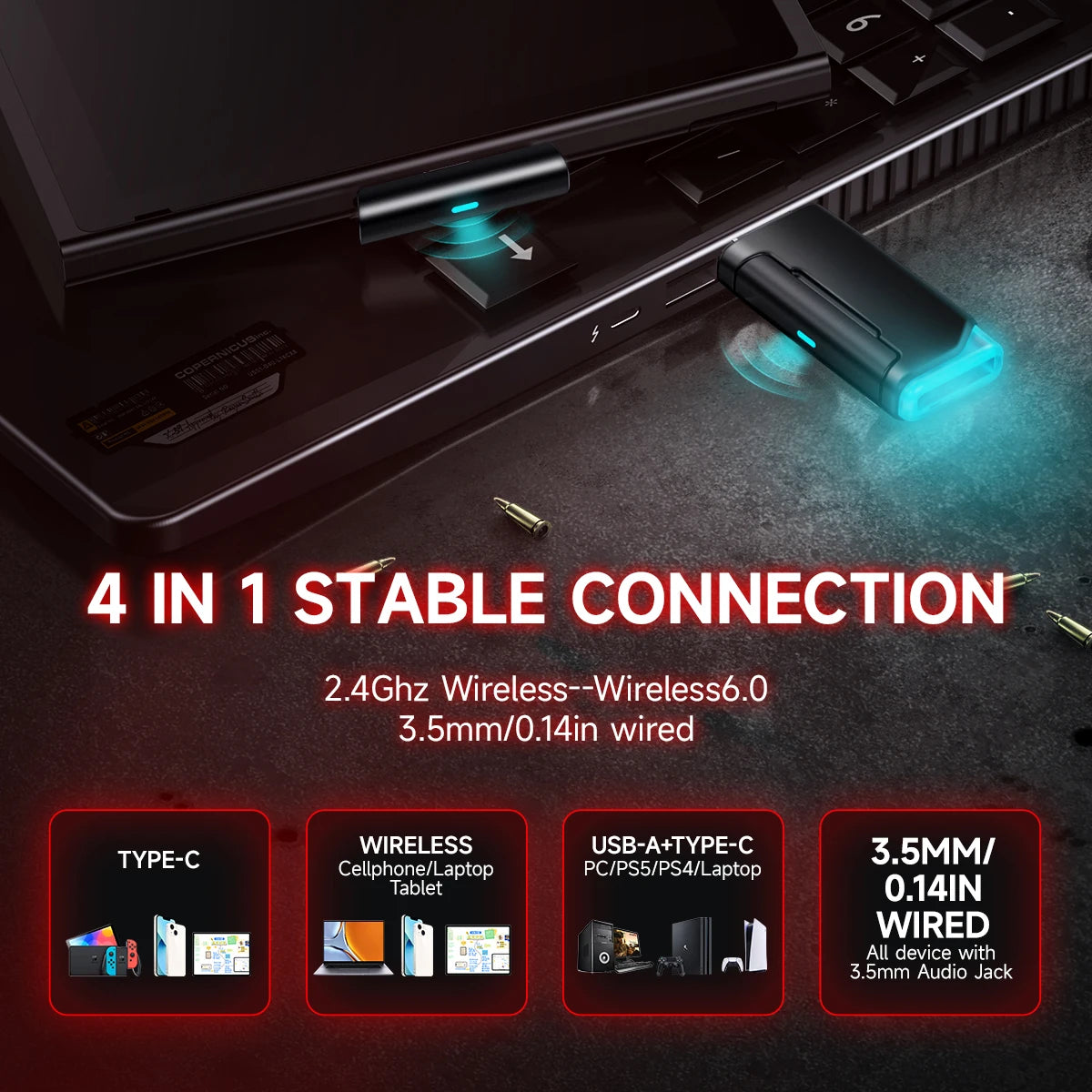 Picun G2 2.4G Wireless Gaming Headset Bluetooth Headphones 5ms Low Latency 7.1 Surround ENC Mic For PC PS4 PS5 Phone Switch