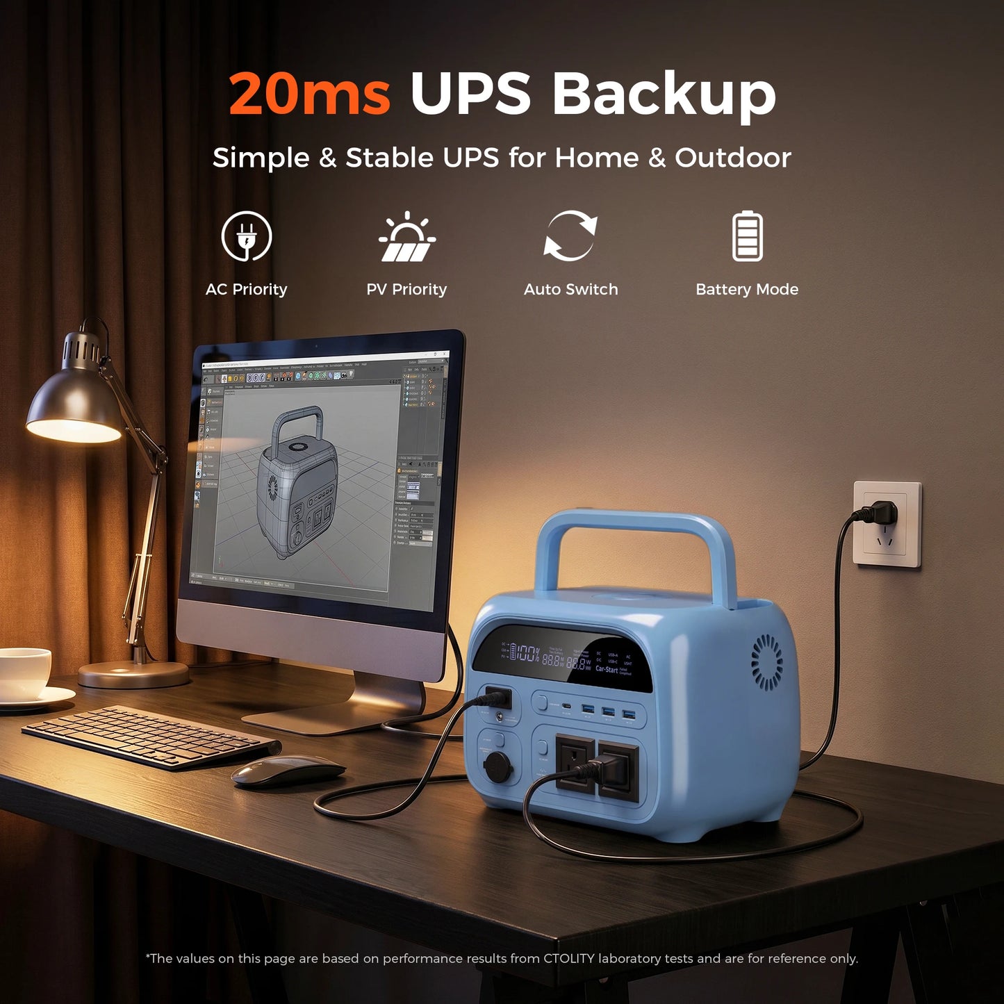 CTOLITY AP400 Portable Power Station 500W 345wh Camping Solar Generator 108000mAh LiFePo4 Battery Backup Generator UPS Home RV