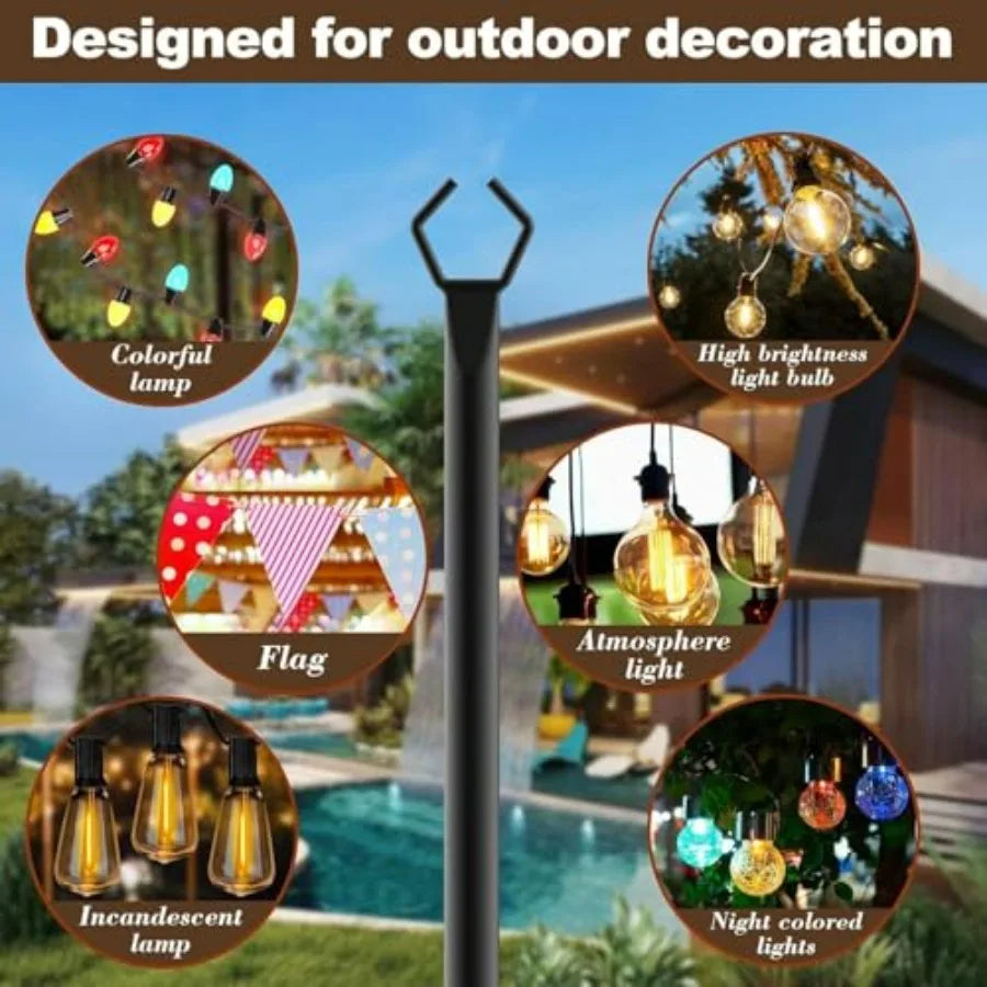 Feet 4, Light Poles for Outside Lights, Outdoor with Fence Brackets Hanging Lights, Metal Stand Deck Patio Backyard