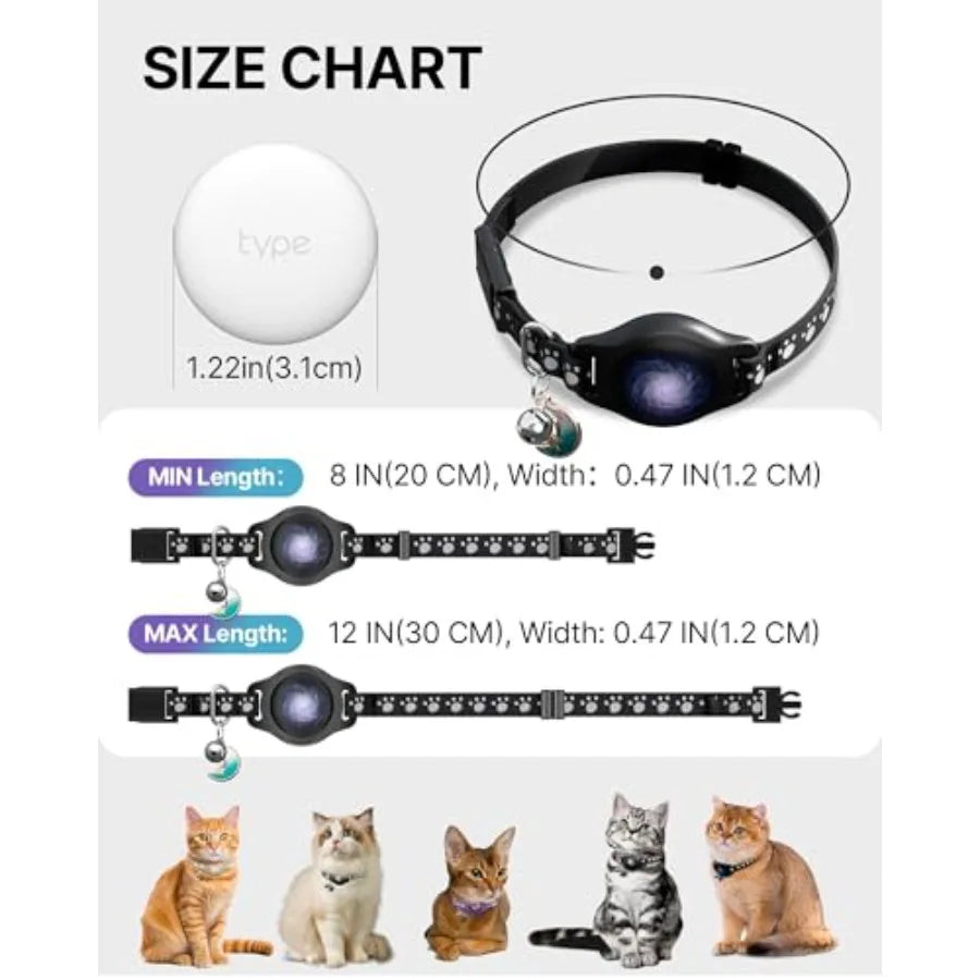 Cat Tracker Collar Waterproof Airtag Cat Collar with Finder Tag iOS ONLY Not for Android Devices,Compatible with Apple Find My,