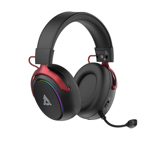 AJAZZ AHM10 MAX 2000mAh battery Wireless Bluetooth Gaming Headset Features a microphone, multiple RGB dynamic lighting effects, AI noise cancellation, virtual 7.1 surround sound, and driver support.