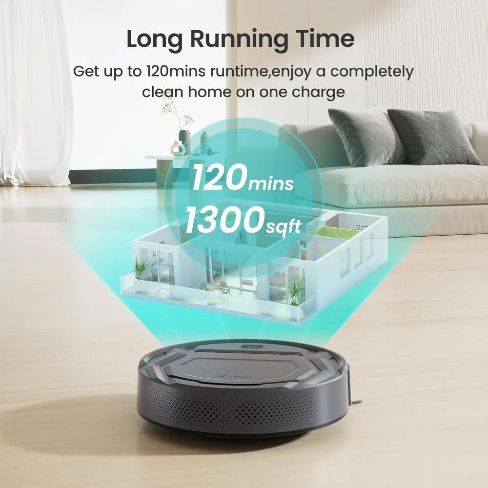 2200Pa Suction Robot Vacuum, 120 Min Runtime, WiFi/App/Alexa, Slim Auto-Charging, Anti-Collision