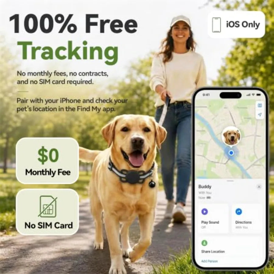 Dog Tracker, GPS Tracker for Dogs with Real-Time Location Tracking, No Monthly Fee or SIM, IP68 Waterproof Mini Pet Finder, 365