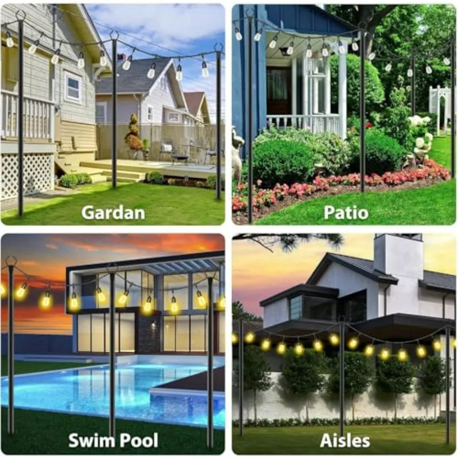 Feet 4, Light Poles for Outside Lights, Outdoor with Fence Brackets Hanging Lights, Metal Stand Deck Patio Backyard