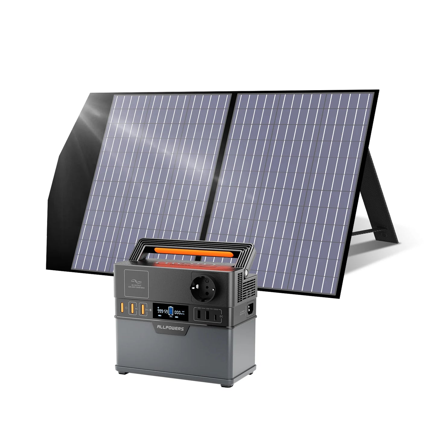 ALLPOWERS S300 PLUS 300W Portable Solar Power station & 60W / 100W Foldable Solar panel for outage Emergency Camping Fishing RV