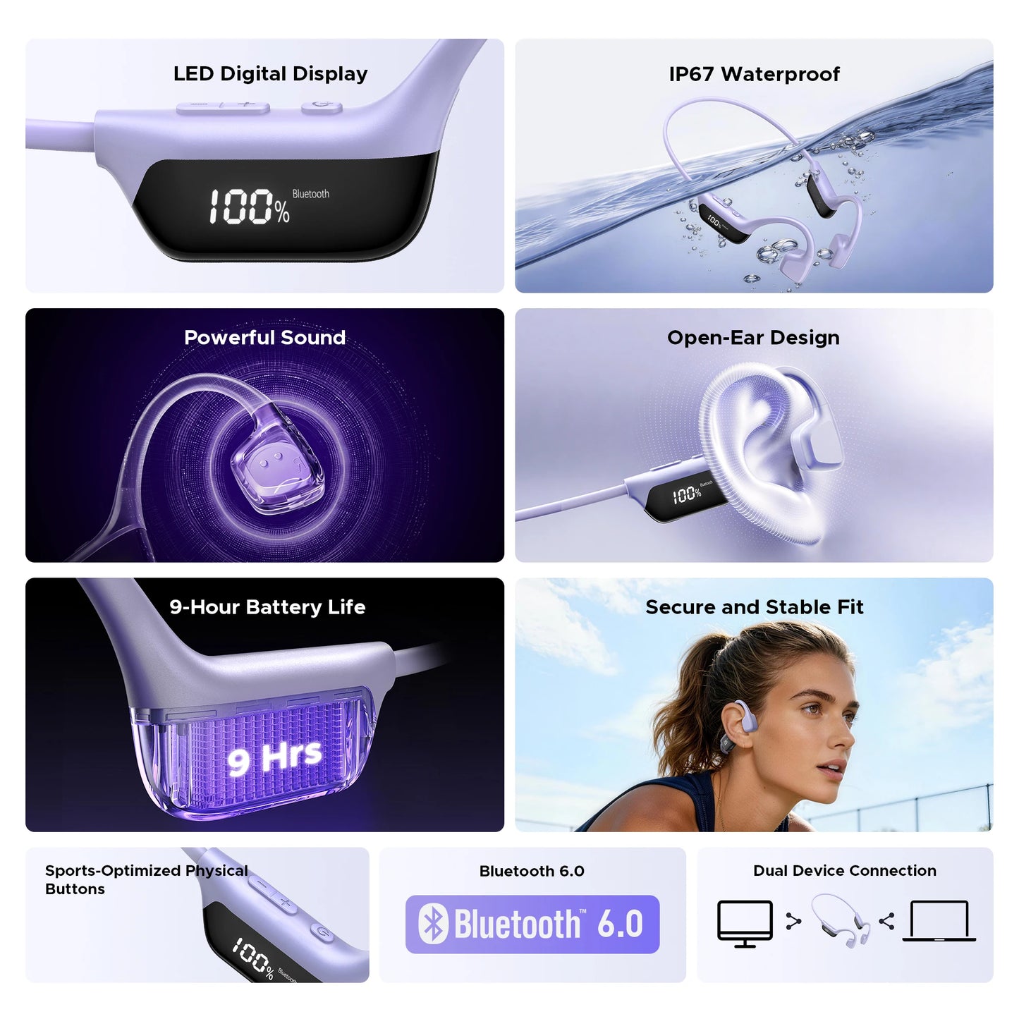 DOOGEE BoneBeat Run Digital Bone Conduction Earphone Waterproof Ear Hook Wireless Headphones Bluetooth 6.0 Headset For Running