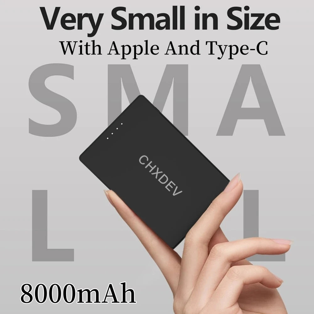 CHXDEV Mini Magnetic Power Bank Ultra-Thin 8000mAh Charger , Mini Power Banks For Card Holder Wallet, For IPhone XIAOMI Samsung