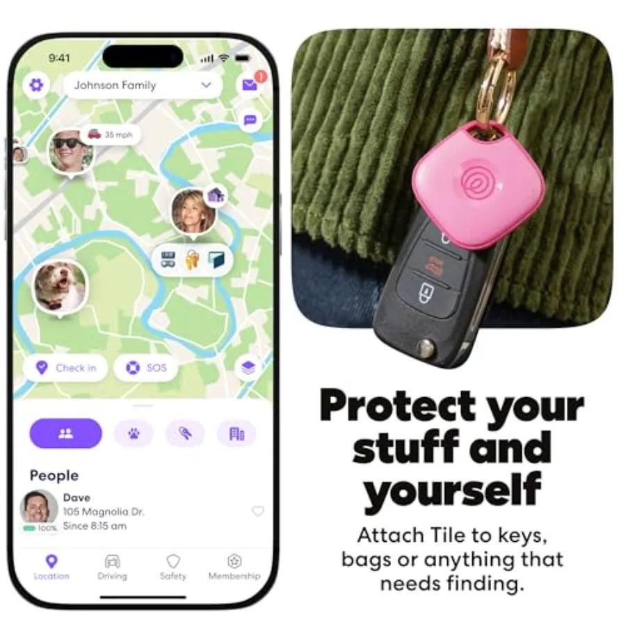 Tile by Mate Bluetooth Tracker, Keys Finder and Item Locator for Keys, Bags and More. Phone Finder. Both iOS and Android Compat