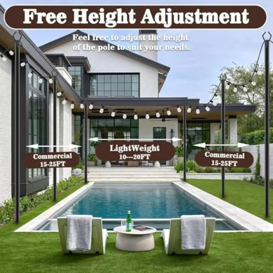 Feet 4, Light Poles for Outside Lights, Outdoor with Fence Brackets Hanging Lights, Metal Stand Deck Patio Backyard