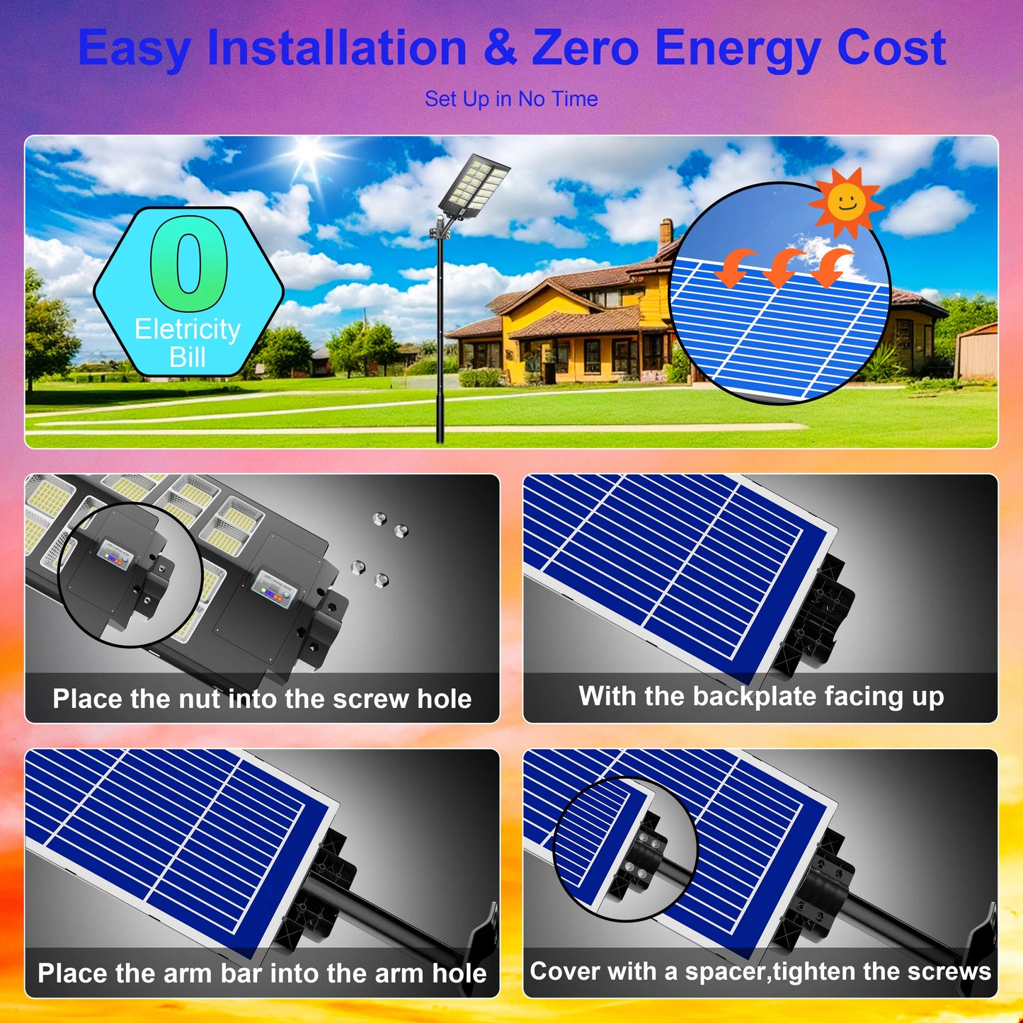 4-Pack Outdoor Solar Street Lights 6000W Automatic Sensor Lighting IP65 Waterproof Energy-Saving Eco-Friendly Suitable for Garde