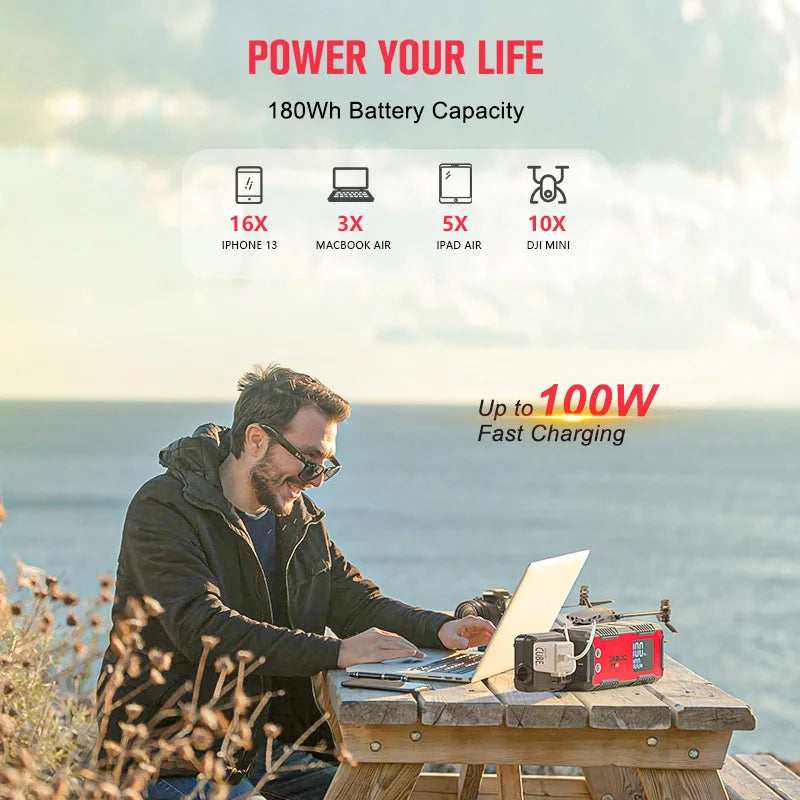 GOOLOO GTX180 180Wh Portable Power Station 50000mAh Power Bank Solar Generator,USB Mini Generator Portable LED Flashlight