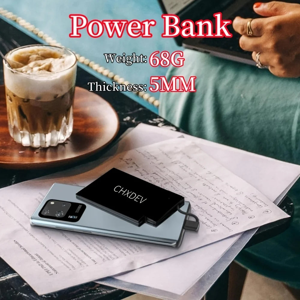 CHXDEV Mini Magnetic Power Bank Ultra-Thin 5000mAh Charger , Mini Power Banks For Card Holder Wallet, For IPhone XIAOMI Samsung