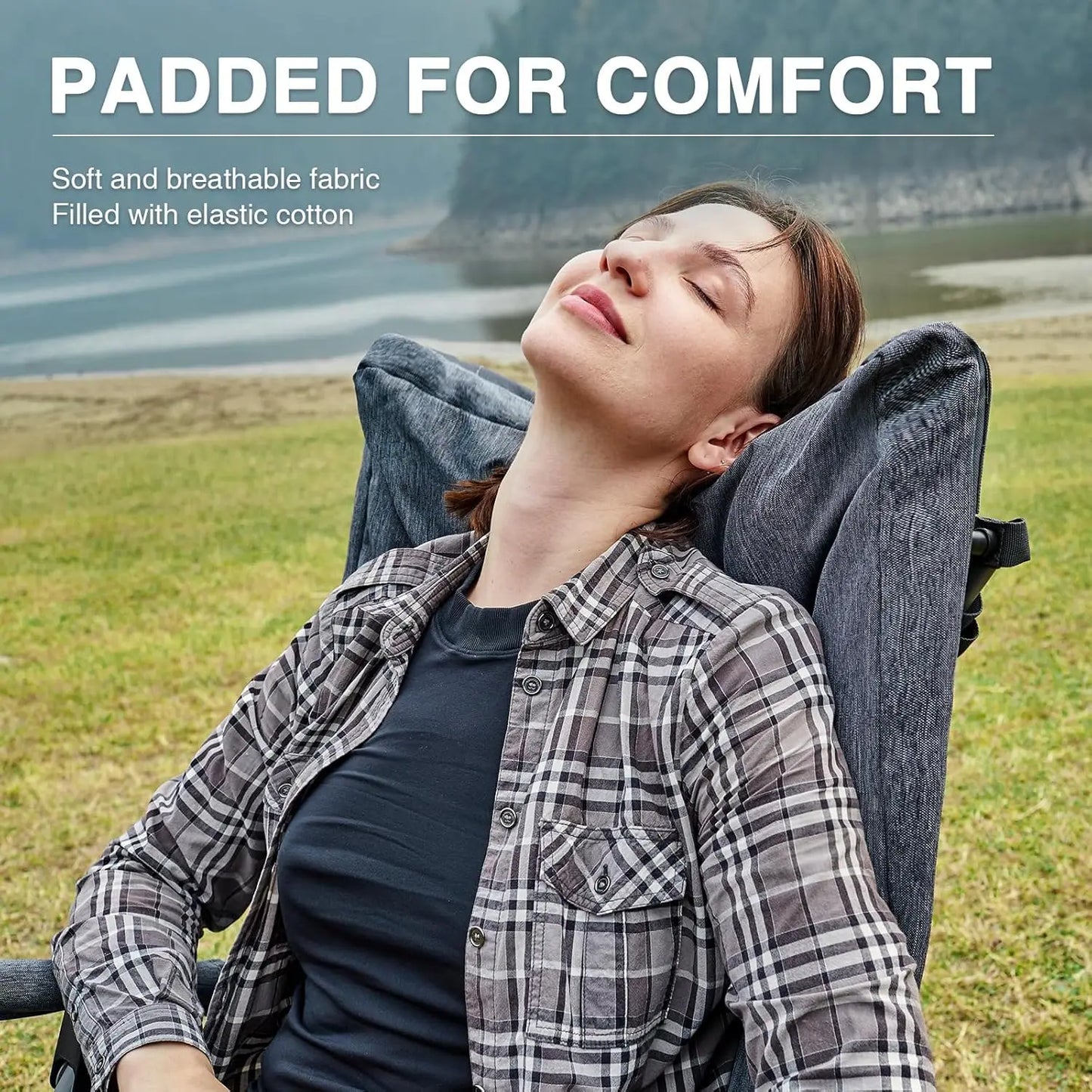 Gray Set of 2 Oversized Foldable Rocking Camping Chairs, Padded Portable Heavy Duty Hard Arm Rocker for Adults, 400LBS Weight Capacity for Patio Lawn Outdoor Use