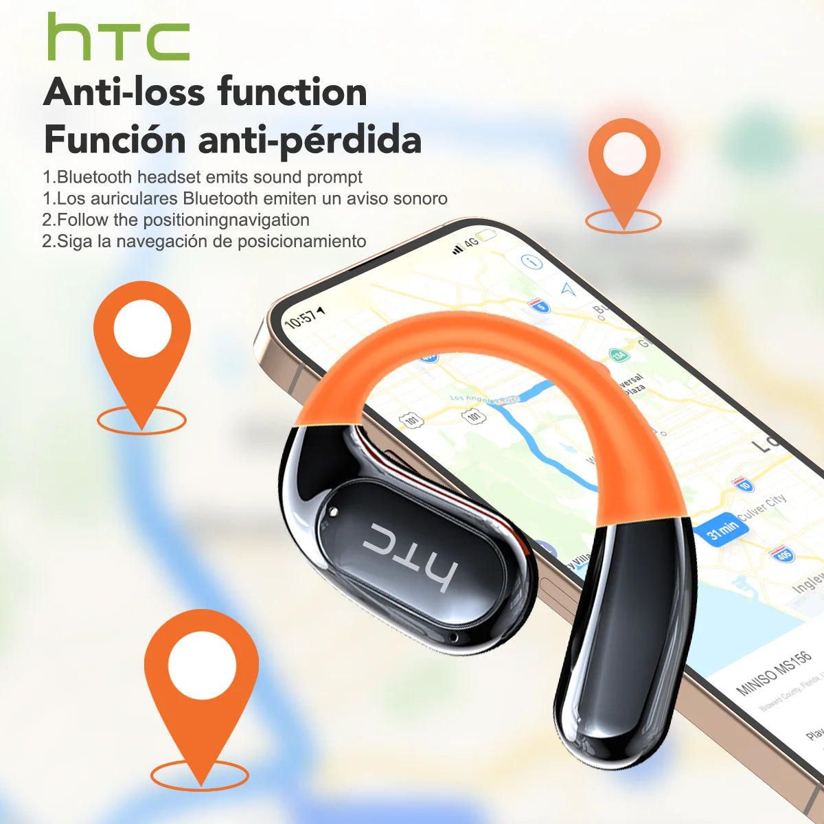 HTC Bluetooth Headphones Full HD LCD Display Wireless Earphones Translation Earbuds Clear Sound Quality with400mAh Charging Case