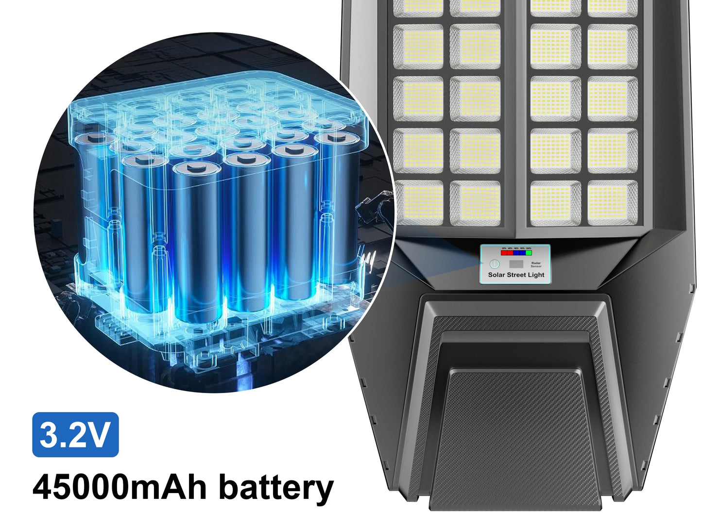 8000W Extra-Large Super-Bright Outdoor Solar Street Light, LED with Motion Sensor, IP65 Waterproof for Commercial Lighting