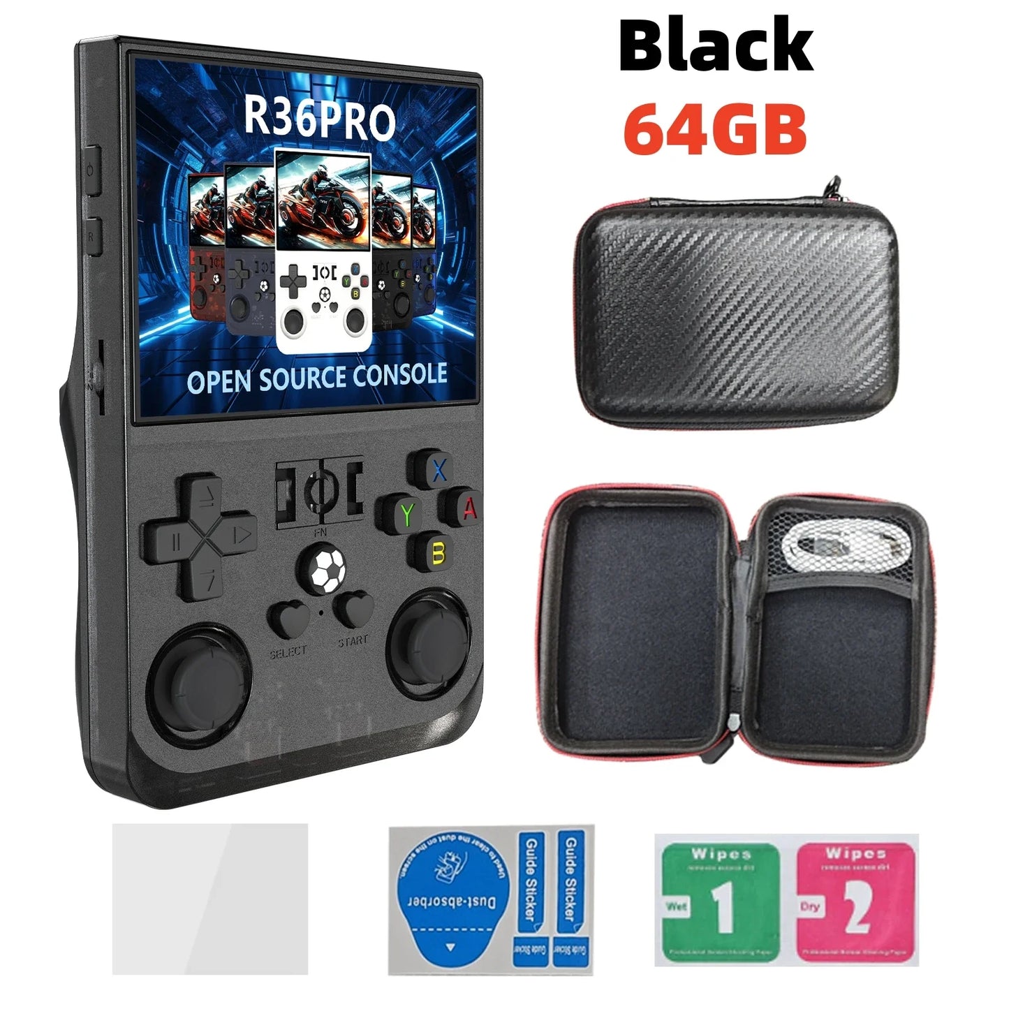 R36 Pro Retro Game Handheld Console with 64G TF cards Compatible with Multiple Simulators N64 PSP SFC GBA 3.5 IPS Screen Linux