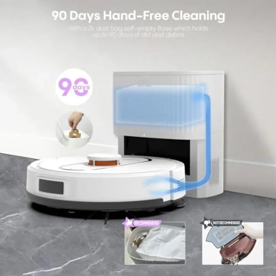 Robot Vacuum and Mop Combo for home use, ABS plastic body, black color, 6000Pa suction with LiDAR mapping and self-emptying sta