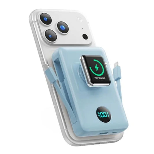 6 in 1 Magnetic Portable Charger for iPhone with Built-in Cables 25W PD Fast Charging Power Bank 6 Outputs LCD Display Travel E