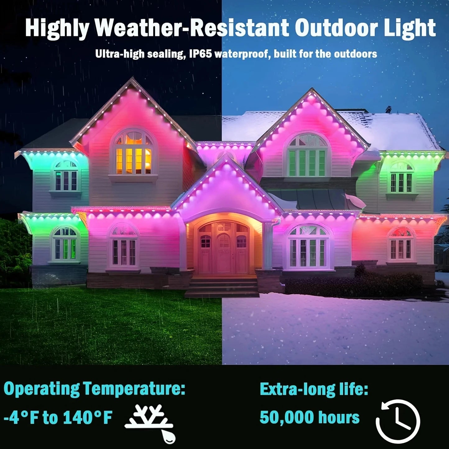 150FT 90 LED APP Control Permanent Outdoor Eaves Lights Smart RGBIC DIY LED String Lights Full House Christmas Lighting Decor