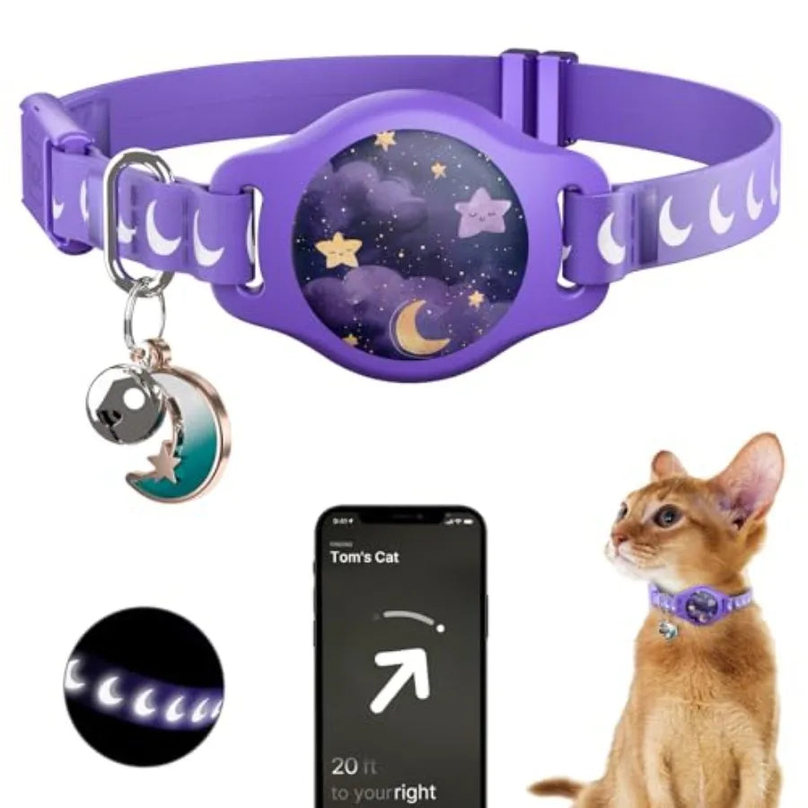 Cat Tracker Collar Waterproof Airtag Cat Collar with Finder Tag iOS ONLY Not for Android Devices,Compatible with Apple Find My,