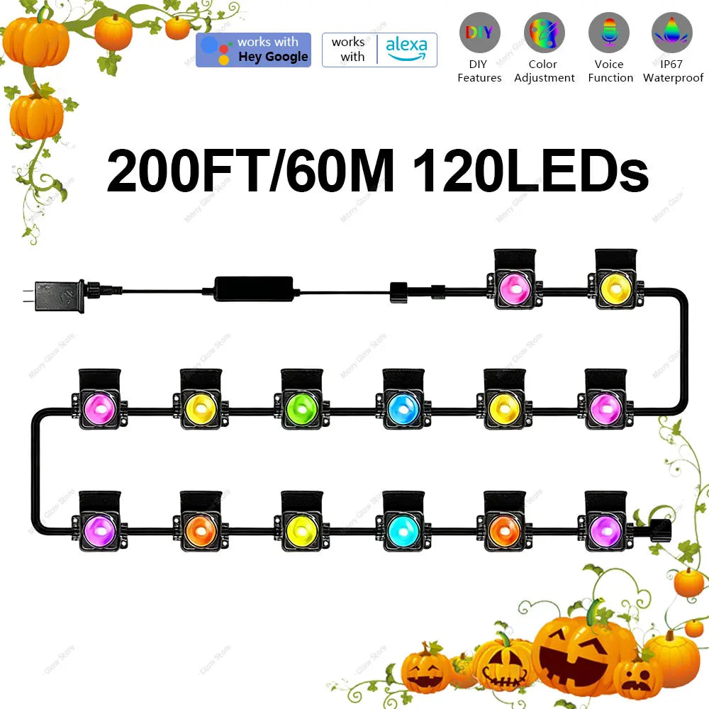 Smart Eaves RGBIC Light String 30M 60LEDs Outdoor Lighting Lights Music Timer IP67 Waterproof String Halloween Christmas Decor
