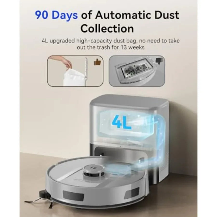 Robot Vacuum for Pet Hair and Carpets, 20000 Pa Suction with Mop Function, Gray R11, Lidar Navigation, 90-Day Self-Emptying, 5G