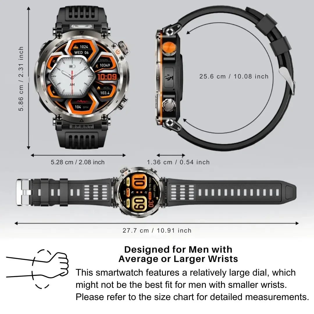 EFFEOKKI Outdoor Rugged Smart Watch Wireless Calling Fitness Tracker IP68 Waterproof with Flashlight Altitude Monitor Compass