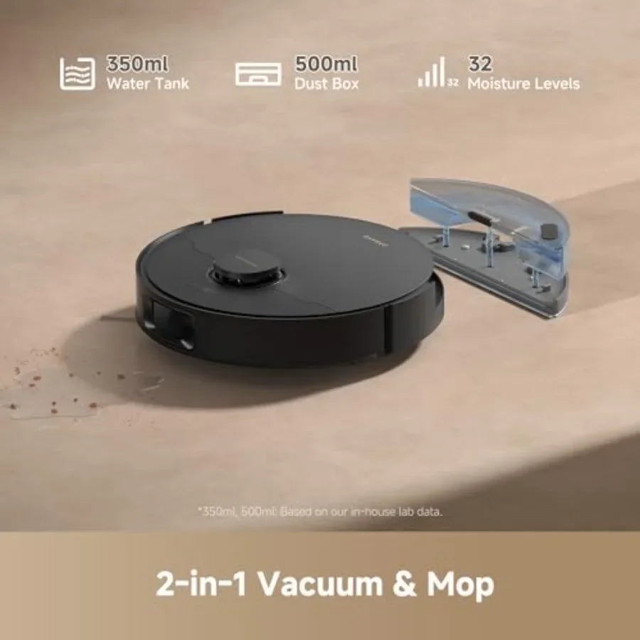 D20 Plus Robot Vacuum and Mop for hard floors carpets, black ABS+PC body, 13, 000Pa suction, self-emptying 5L dust bag, DuoBrus