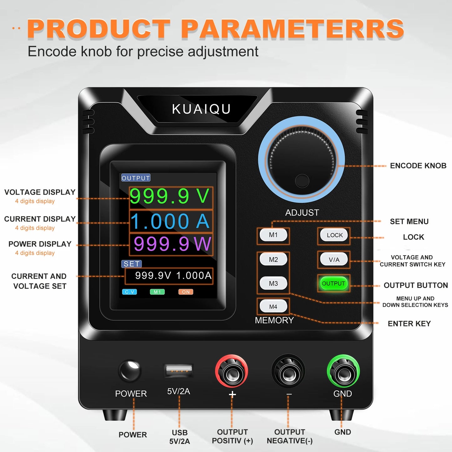 KUAIQU RS232/USB Programmable DC Power Supply Adjustable 1000V 400V 800V 600V1A 30V 10A 5A Memory Storage, Output, Software PC